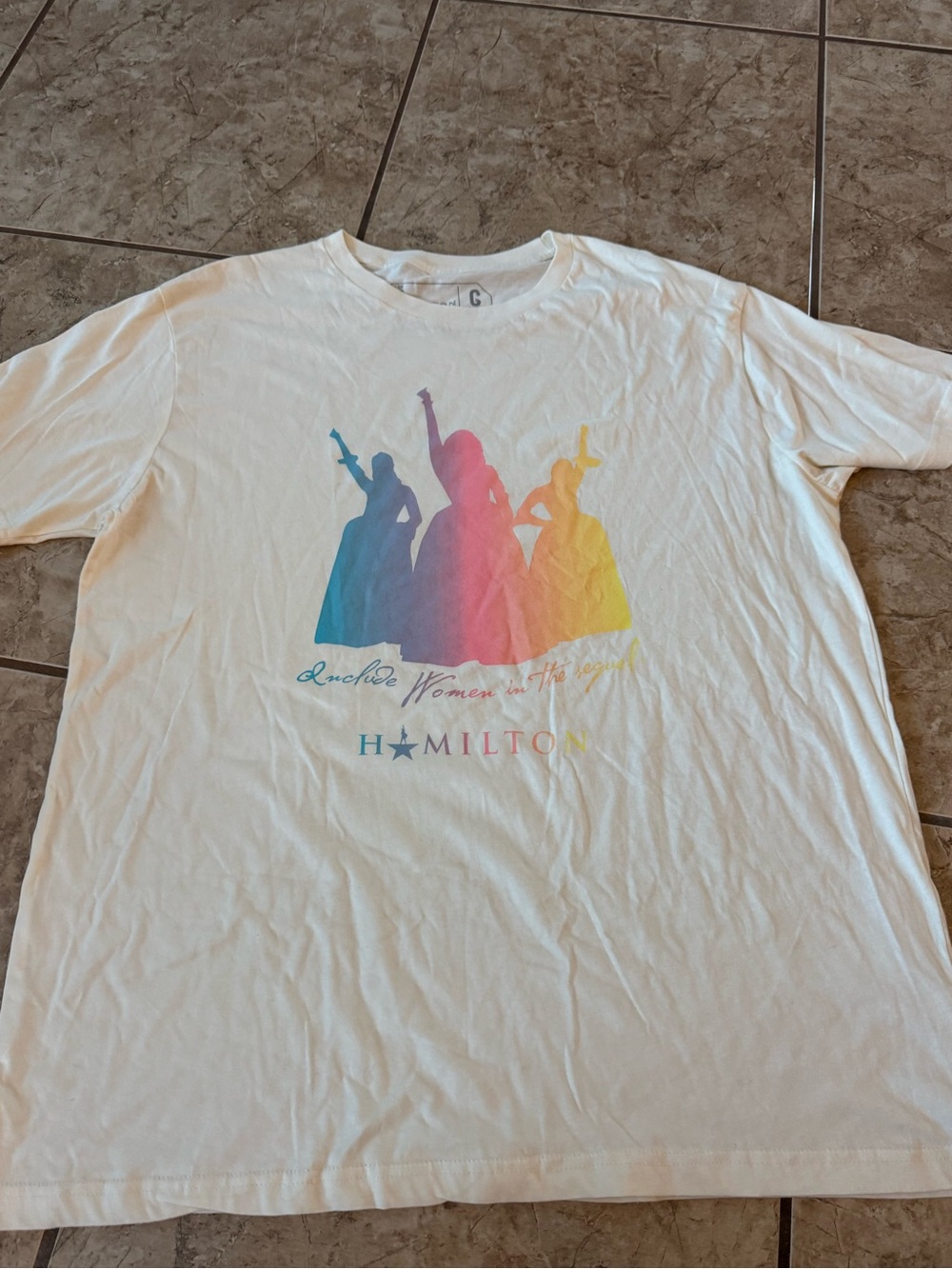 Hamilton White Tee with Blue Pink Yellow Silhouette